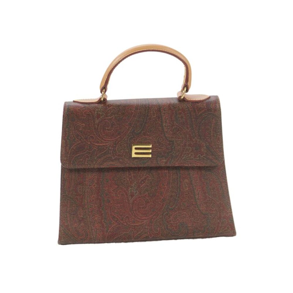 Etro Womens Coated Canvas E Logo Paisley Top Handle Handbag Brown